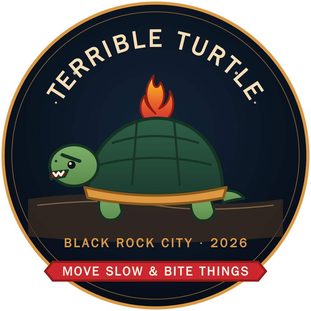 Terrible Turtle Camp crest — Black Rock City 2026